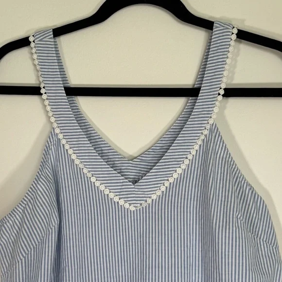 Soma 100% Cotton Embroidered Sleep Dress Striped Size M Cottage Core Floral - Picture 2 of 9